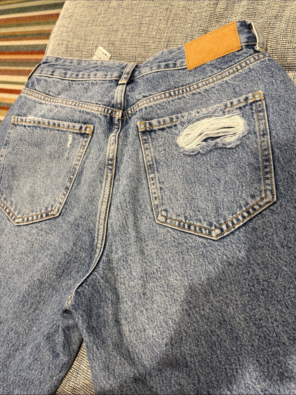 Zara Light Blue High-Rise Wide Leg Jeans with Back Pocket Distress